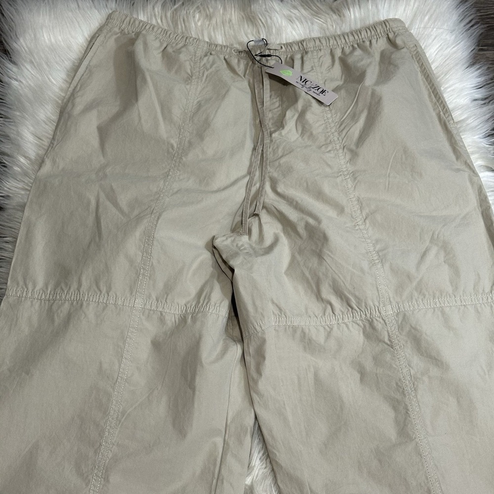 NIC+ZOE Poplin Parachute Ankle Pant Women Size 12 NWT Brown Rice Beige Cotton - Picture 3 of 5